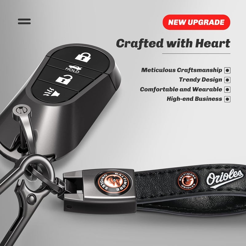 EMIJOY Car Keychain Keyring for Baltimore Orioles Baseball Fans,Orioles Accessories Women/Men's Keychains for Vehicles,Leather Key Ring Lanyard for Car Key Fob Holder,Key Fob Keyring Replacement - Image 2